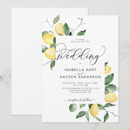 Lemons Gele tuin Zomer Lemons Fruitbruiloft Kaart (Voorkant / Achterkant)