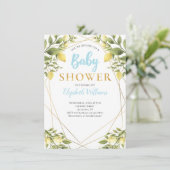 Lemons Geometric Lijst Blue Boy Baby shower Kaart (Staand voorkant)