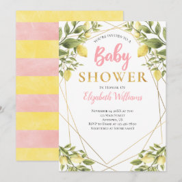 Lemons Geometric Lijst Pink Girl Baby shower Kaart