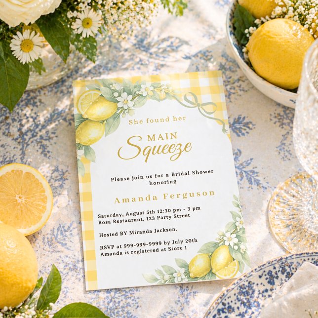 Lemons gingham squeeze Bridal Shower invitation (Creator heeft geüpload)