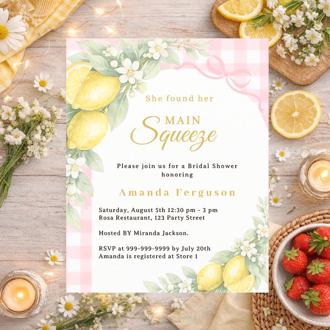 Lemons gingham squeeze Bridal Shower invitation (Creator heeft geüpload)