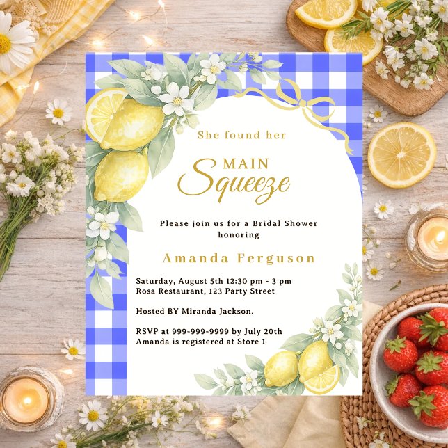 Lemons gingham squeeze Bridal Shower invitation (Creator heeft geüpload)