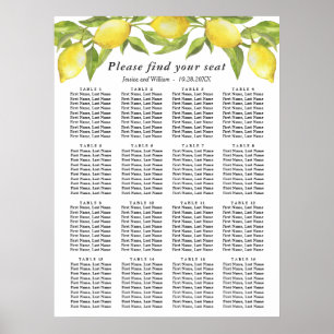 Lemons & Greenery 16 Tables Wedding SEATING CHART Poster