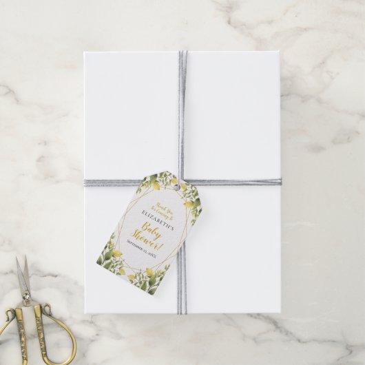 Lemons Greenery Baby shower Cadeaulabel (Met Touw)