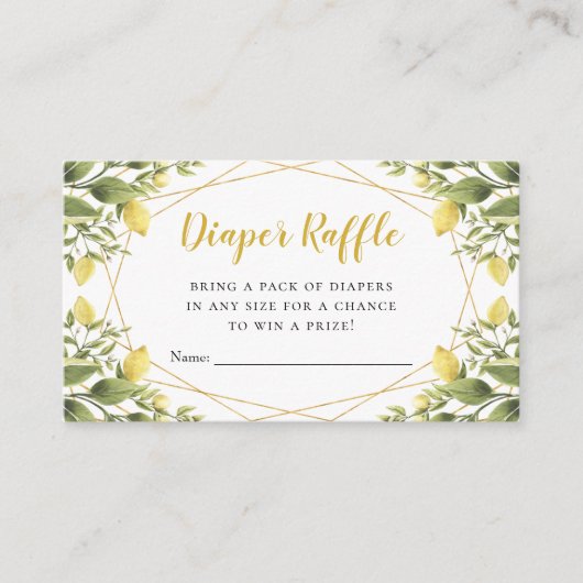 Lemons Greenery Baby shower Diaper Raffle Informatiekaartje (Voorkant)