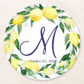 Lemons Greenery Blossom Monogram Ronde Kartonnen Onderzetter (Voorkant)