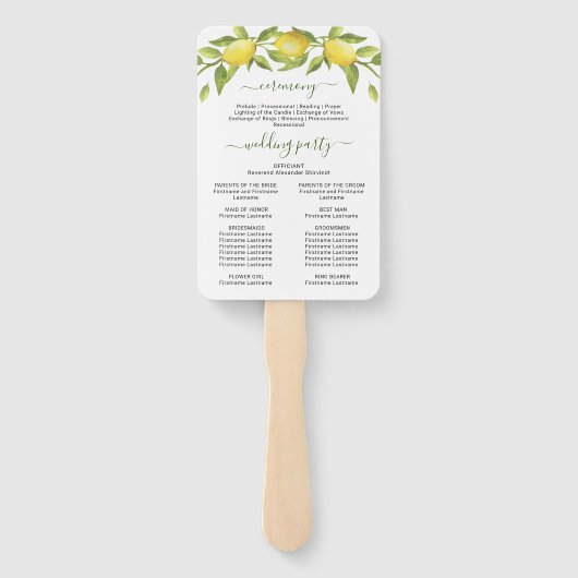 Lemons Greenery Blossom Wedding Program Hand Fan Handwaaier (Achterkant)