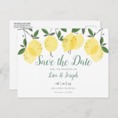 Lemons Greenery Elegant Save the Date Aankondigingskaart (Voorkant / Achterkant)