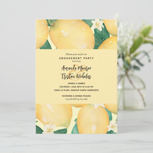 Lemons Greenery Engagement Party Kaart (Staand voorkant)