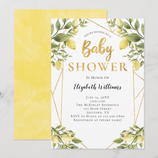 Lemons Greenery Geometric Lijst Baby shower Kaart (Voorkant / Achterkant)
