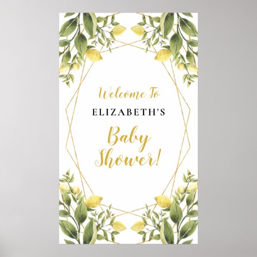 Lemons Greenery Geometric Lijst Baby shower Sign Poster (Voorkant)