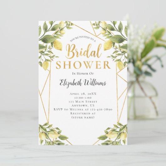 Lemons Greenery Geometric Lijst Vrijgezellenfeest Kaart (Staand voorkant)