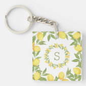 Lemons Greenery Monogram Elegant Sleutelhanger (voorkant)