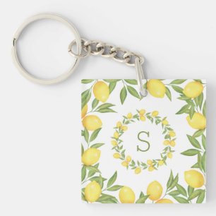 Lemons Greenery Monogram Elegant Sleutelhanger