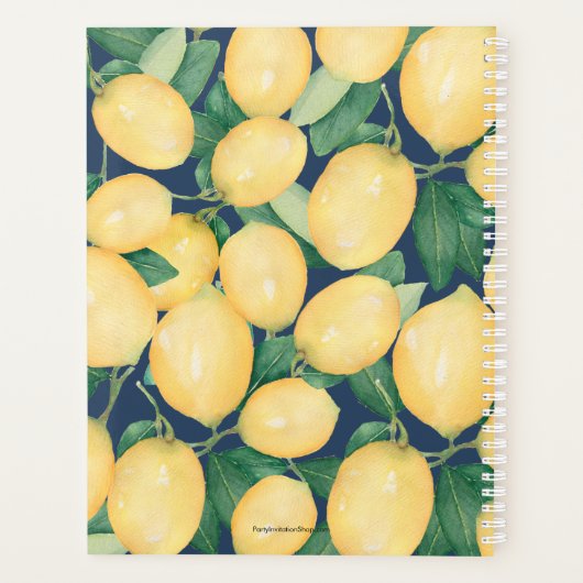 Lemons Greenery Personalized Navy Blue Planner (Achterkant)