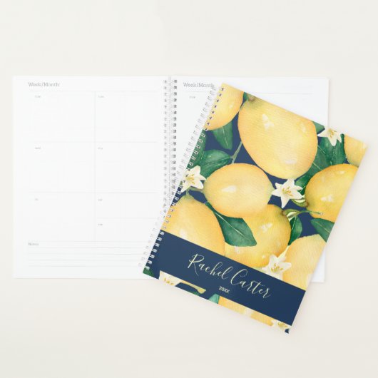 Lemons Greenery Personalized Navy Blue Planner (Display)