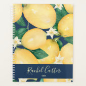 Lemons Greenery Personalized Navy Blue Planner (Voorkant)