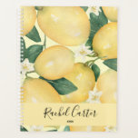 Lemons Greenery Personalized Planner<br><div class="desc">De elegante schilderijen van waterverf van citroenen en groenery zijn voorzien van witte bloesems met gepersonaliseerde details aan de voorkant van de karikatuur. De plank bevat maandelijkse en wekelijkse lay-outs,  12 maanden,  60 pagina's met gelamineerde zachte bekleding voor en achter. OBJECTEN AANPASSEN in onze winkel.</div>