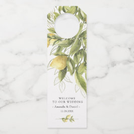 Lemons Greenery Rustic Wedding Bottle Hanger Label