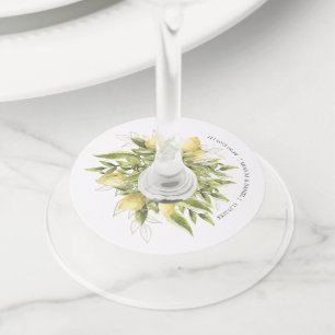 Lemons Greenery Rustic Wedding Wine Glass Label