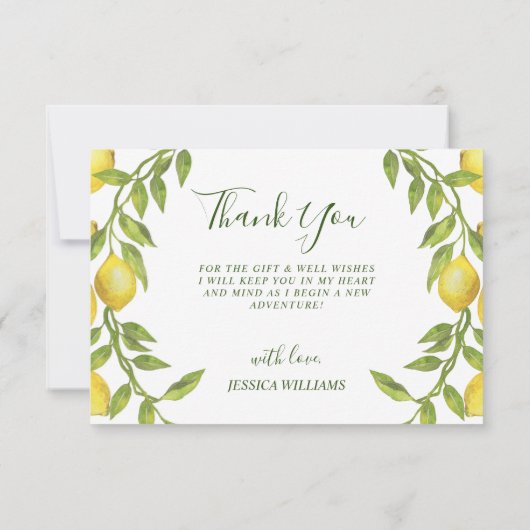 Lemons & Greenery Waterverf Hartelijk dank Bedankkaart (Achterkant)