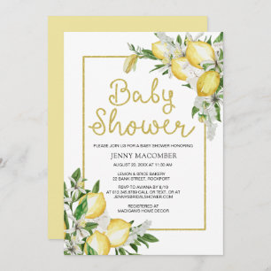 Lemons Greenery Waterverf Neutral Baby shower Inv Kaart