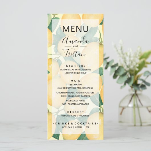 Lemons Greenery Wedding Menu (Staand voorkant)