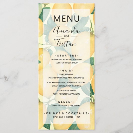 Lemons Greenery Wedding Menu (Voorkant)