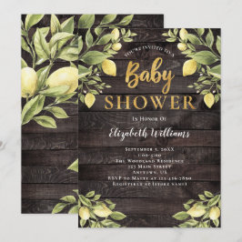 Lemons Greenery Wood Waterverf Baby shower Kaart