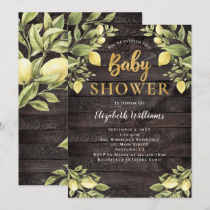 Lemons Greenery Wood Waterverf Baby shower Kaart