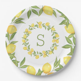 Lemons Groene Monogram Elegant Papieren Bordje