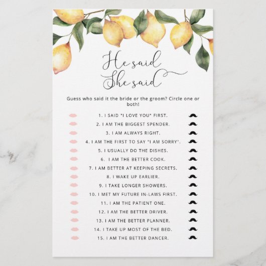 Lemons Hij zei dat ze vrijgezellenfeest spel zei (Voorkant)