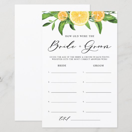 Lemons hoe oud was de Bride en Groom Game (Voorkant / Achterkant)