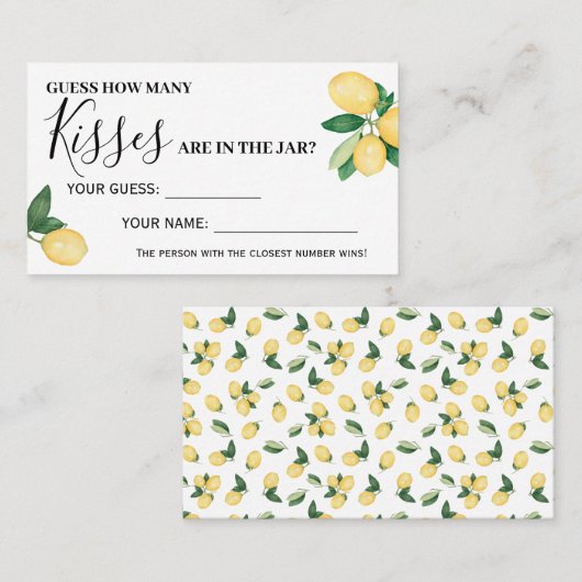 Lemons hoeveel Kisses Vrijgezellenfeest Game-kaart Plaatskaartje (Voorkant / Achterkant)