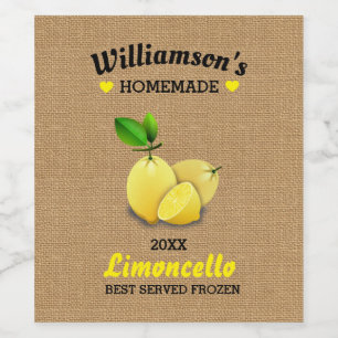 Lemons Homemade Limoncello Rustic Burlap Wijn Etiket