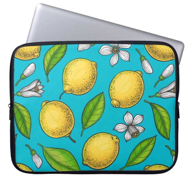 Lemons in blauw laptop sleeve (Voorkant)