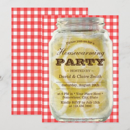 Lemons Jar Pset Red Housewarming Party Kaart (Voorkant / Achterkant)