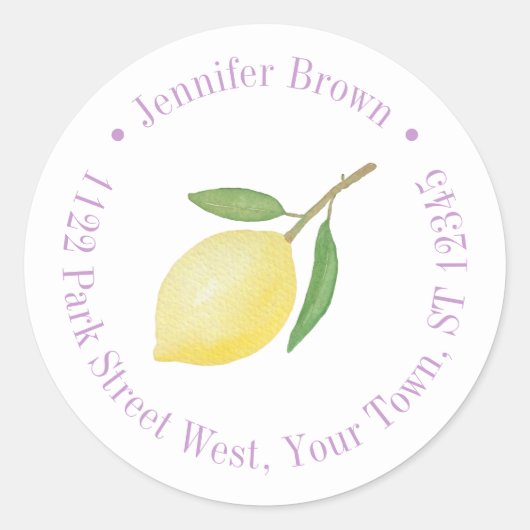 Lemons Lavendel Bruiloft Douche Retouradres Ronde Sticker (Voorkant)