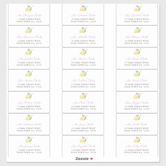 Lemons Lavender Charcoal Guest Envelope Adres Sticker (Vel)