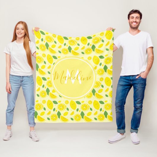 Lemons Leaf Pattern Name Initiaal | Fleece Blanket (In situ)
