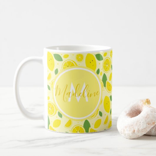 Lemons Leaf Pattern Name Initiaal | Mok (Met donut)