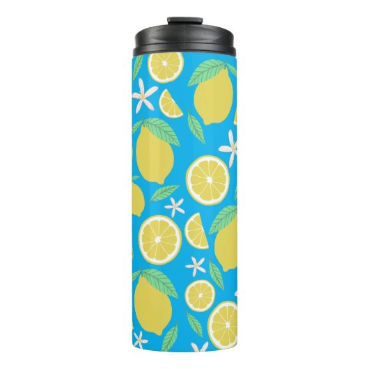 Lemons Leaves en Flowers Lemonade Blue Thermosbeker (Voorkant)