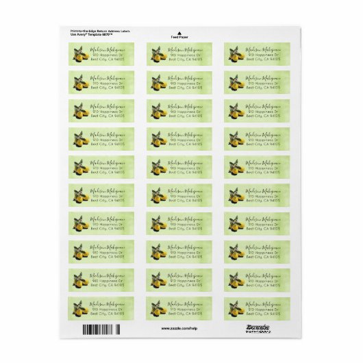 Lemons Lemon Blossom Green Parchment Personalized Etiket (Full Sheet)