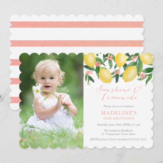 Lemons Lemonade Summer Birthday Party PhotoCard Kaart (Voorkant / Achterkant)