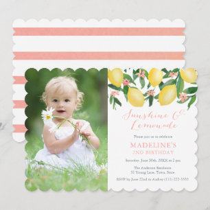 Lemons Lemonade Summer Birthday Party PhotoCard Kaart