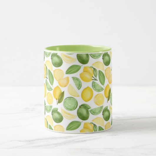 Lemons Limes Leaves Pattern Green Coffee Mok (Midden)