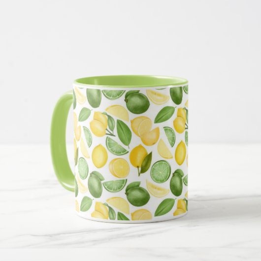 Lemons Limes Leaves Pattern Green Coffee Mok (Voorkant links)