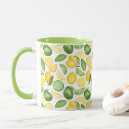Lemons Limes Leaves Pattern Green Coffee Mok