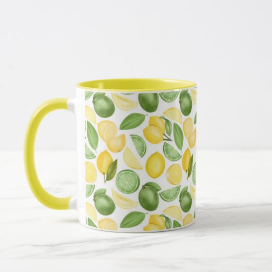 Lemons Limes Leaves Pattern Green Coffee Mok (Links)