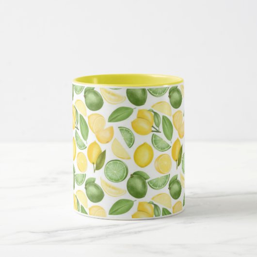 Lemons Limes Leaves Pattern Green Coffee Mok (Midden)